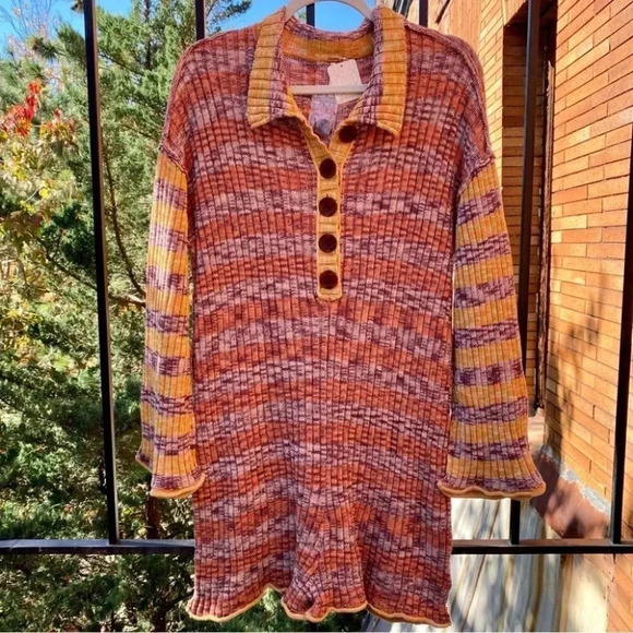 New Free People Wendy Ribbed Sweater Romper Knit Stripes Long Sleeve - Picture 4 of 12